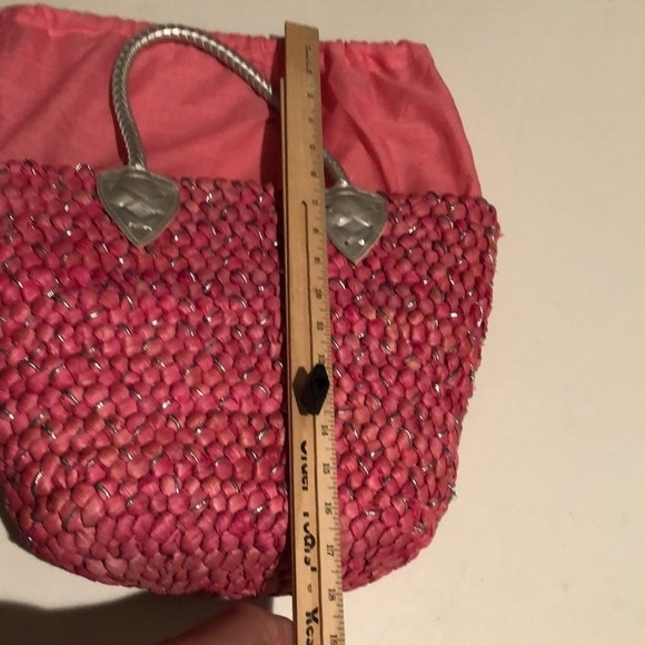 Straw Solutions pink drawstring beach bag / handbag GREAT SUMMER BAG NWT - Picture 7 of 14